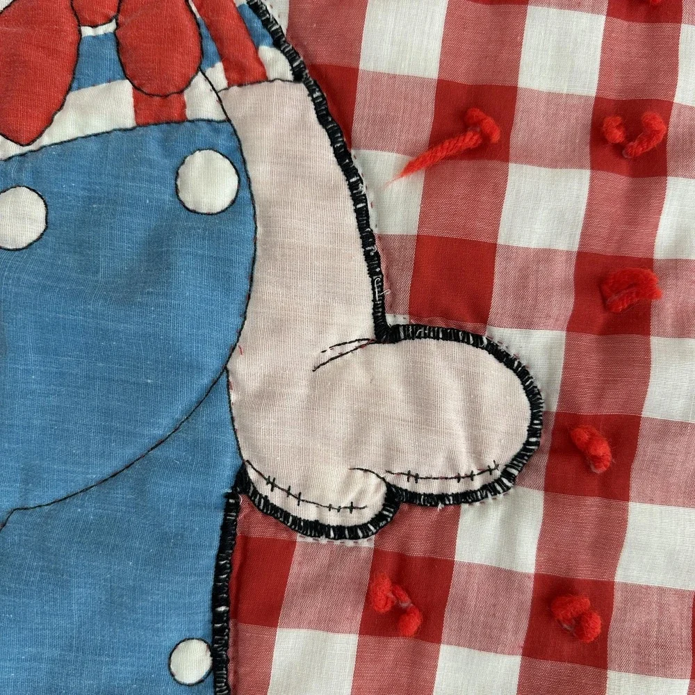 Vintage Raggedy Ann Quilt Baby Red Gingham Checkered Puffy Applique Handmade‎